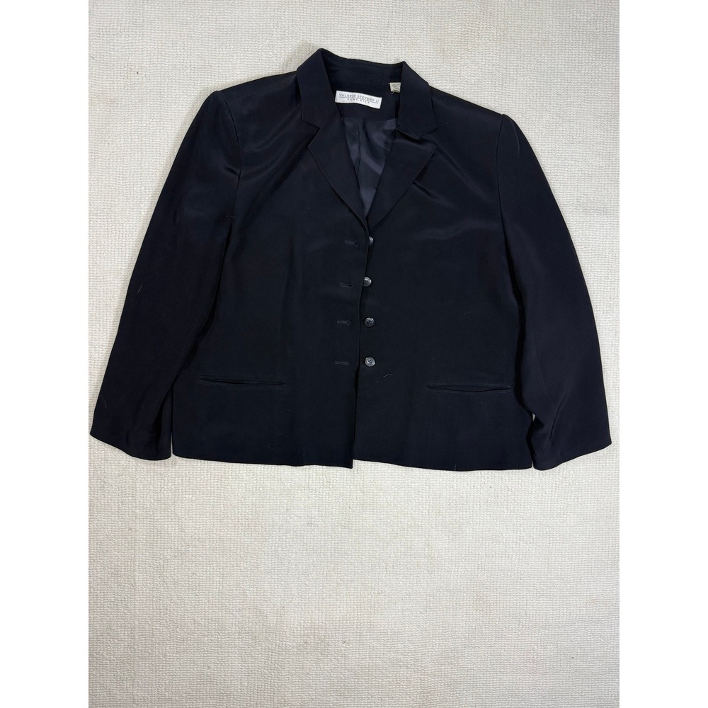 Valerie Stevens II Pure Silk Blazer Navy Blue 4 Button Lined Jacket Womens 22W